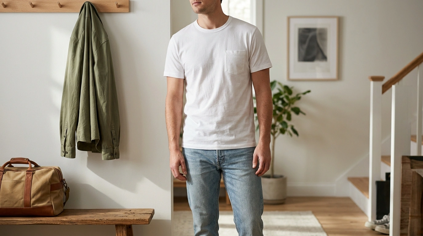New Balance Men’s White Pocket Tee: Soft Cotton Basic
